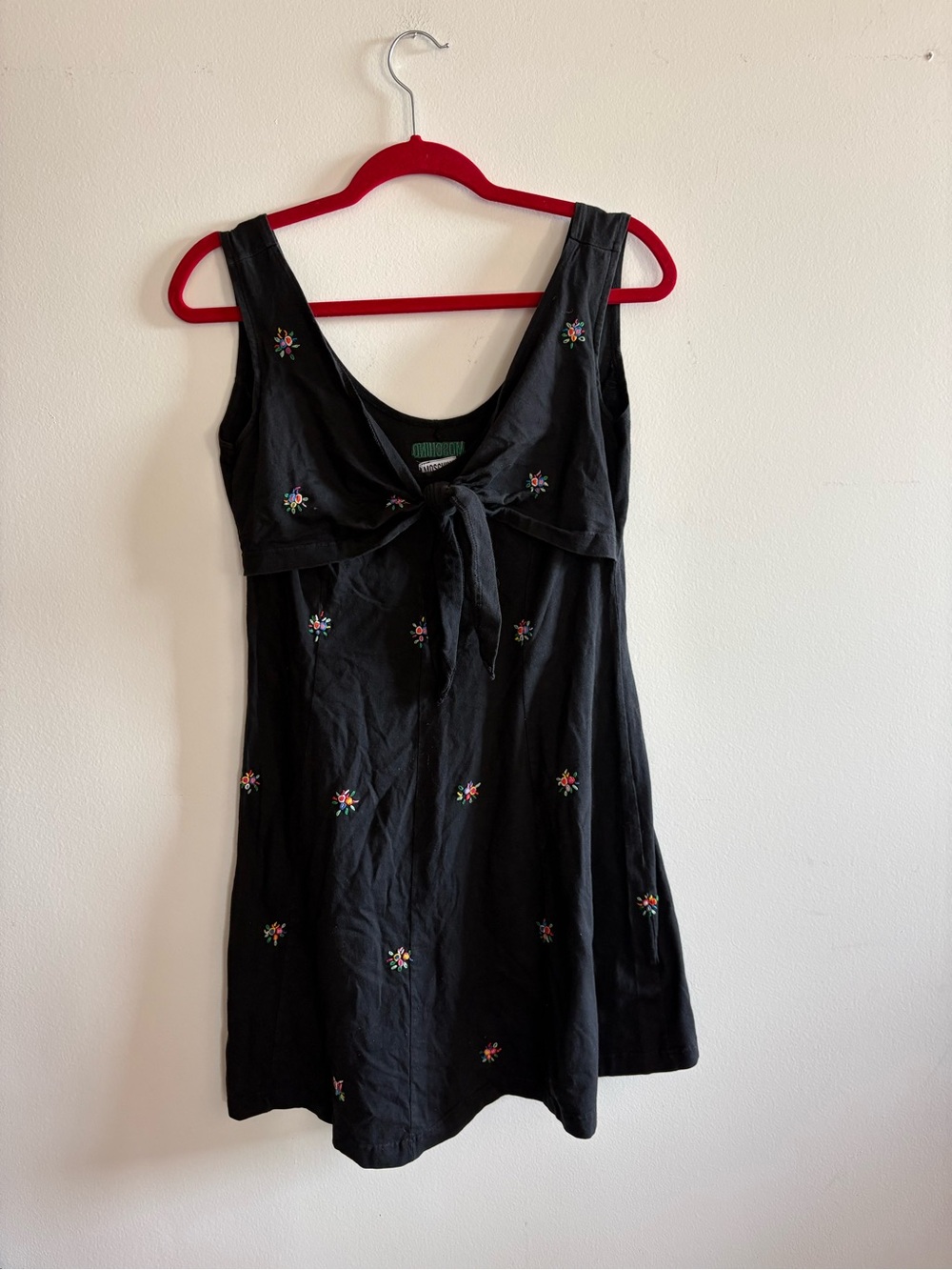 Vintage Moschino Black Mini Dress with Multicolor Floral Embroidery